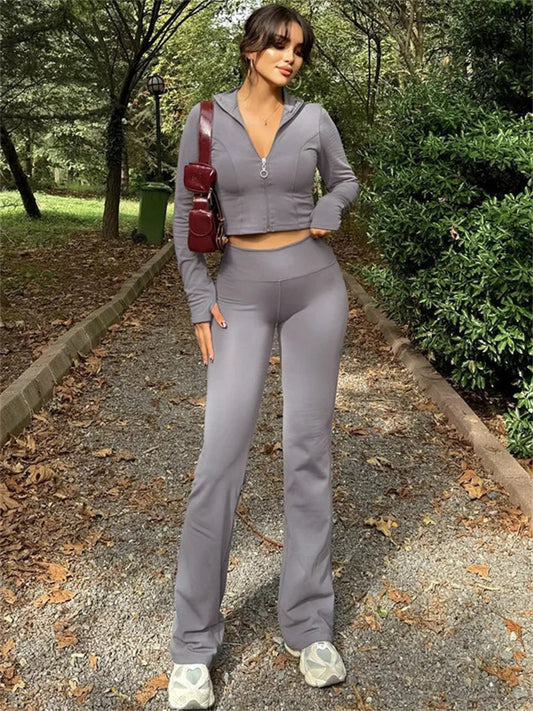 Winter 2 Piece-set Straight Legg Female Zipper Cardigan and High Waist Skinny Tracksuit ’s Pants Outfits