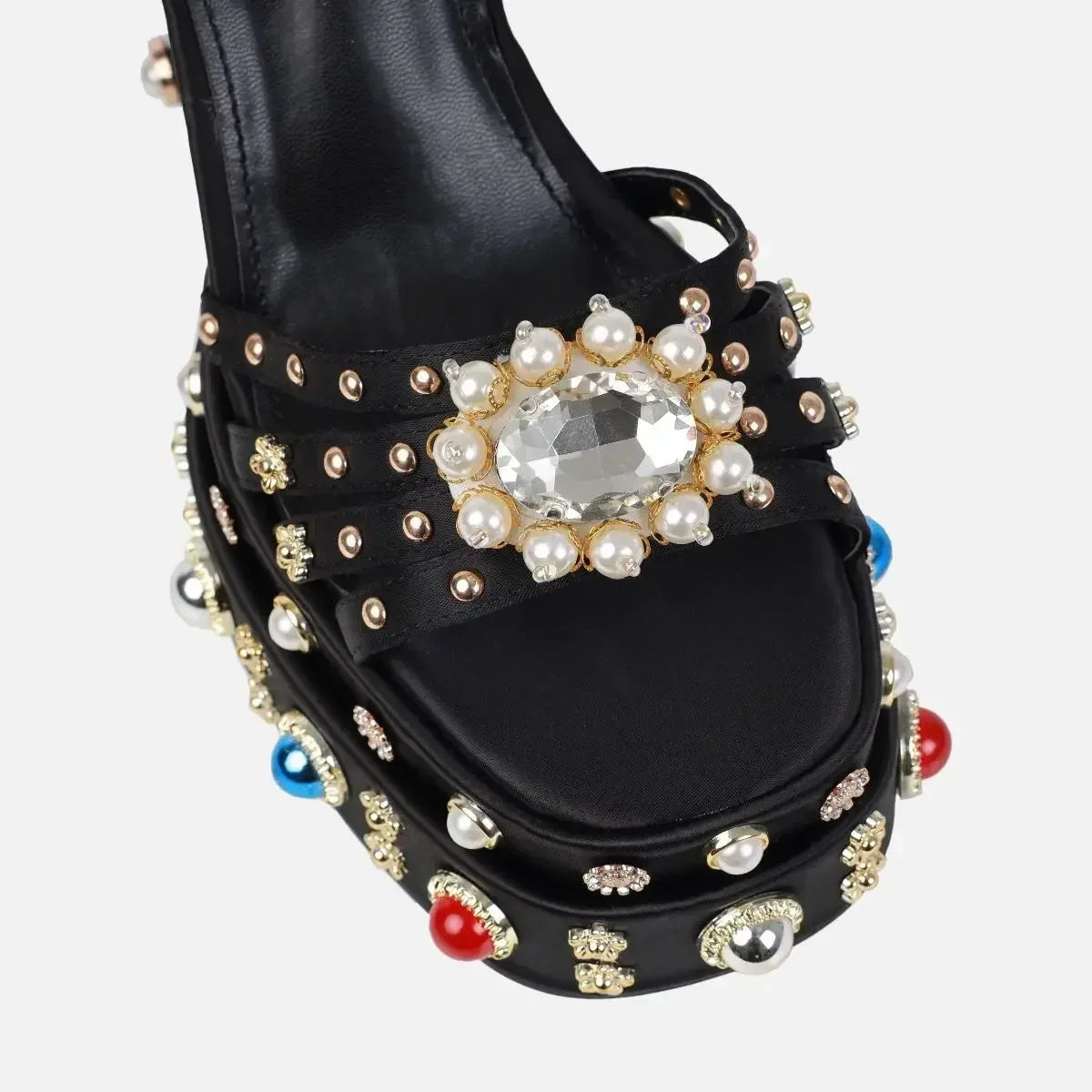 European and American Thick High Heels, Thick Soles, Pure Handmade Diamond Inlaid Sandals, Nightclub Runway Shoes