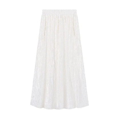 Korean High Waist Color Midlength Skirt Spring New All Match 3d Jacquard Loose Aline Skirt