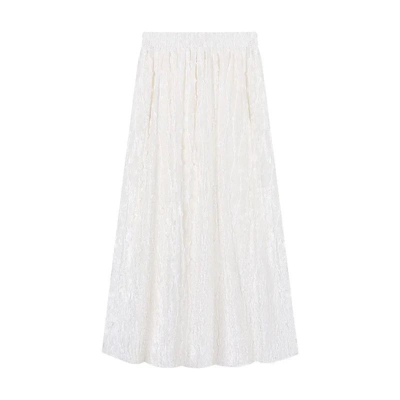 Korean High Waist Color Midlength Skirt Spring New All Match 3d Jacquard Loose Aline Skirt