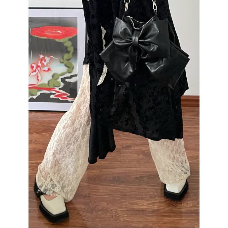 See Through Lace Pant White Hollow Out High Waist Female Summer Outside