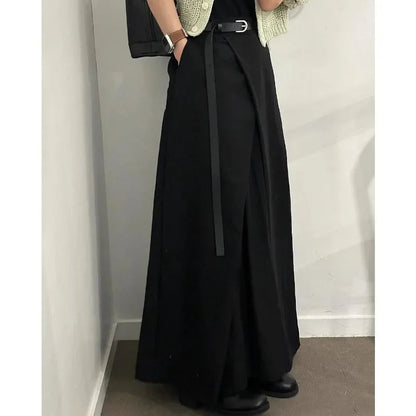 Color Pleated Midlength Skirt Summer New Korean High Waist Loose All Match Aline Skirt