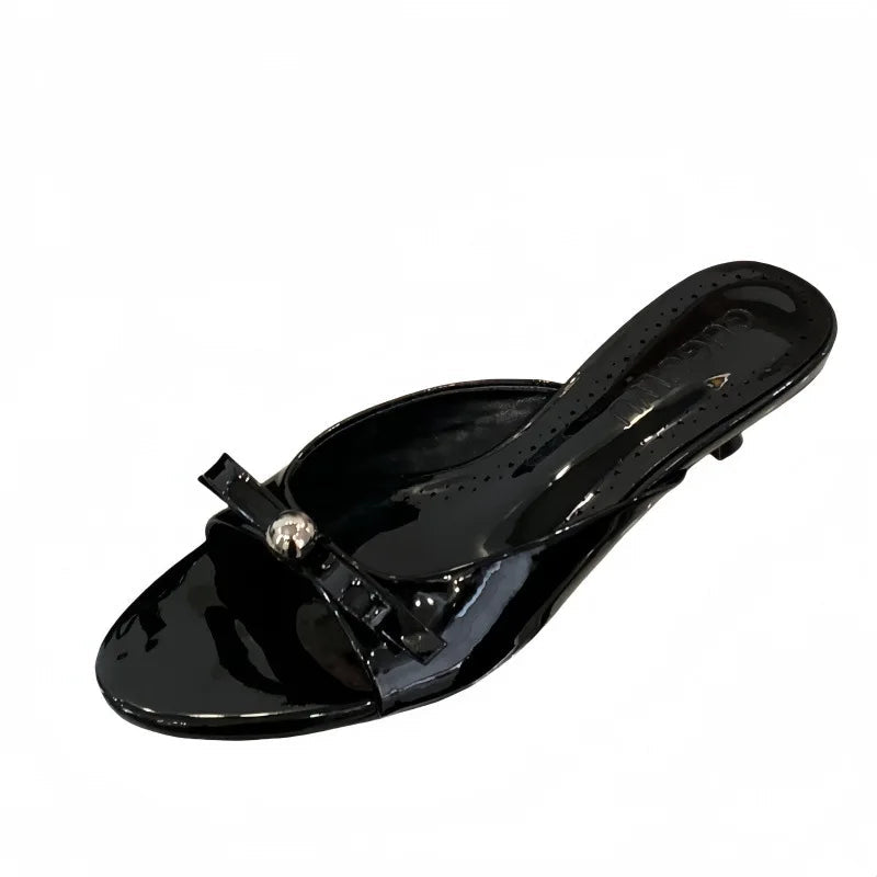 String Bead Highheeled Shoes Lady Slippers Outdoor Slides Pantofle Butterflyknot Low Rubber Flip Flops Hawaiian Pu