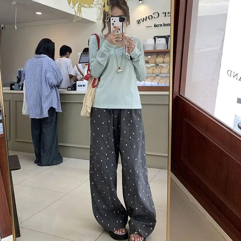 Summer Hot Retro Internet Celebrity Korean New Straight Tube Loose Wave Embroidery Pants Trend
