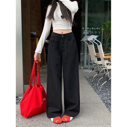 High Waisted Wide Leg Black Pants Cool Girl Clothes Straight Female Loose Color Trouser
