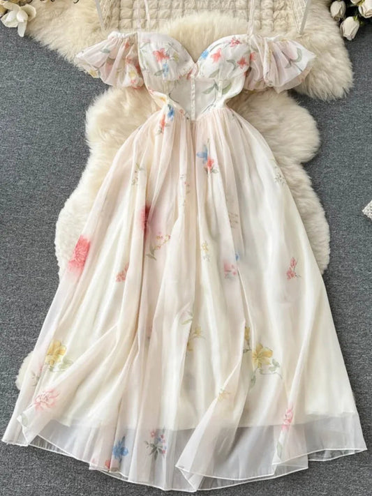 Strap Dress Summer Strapless Corset Maxi Sundress Backless Bow Sweet Print Midi Dresses