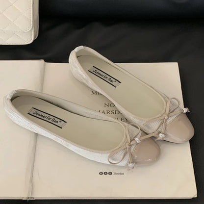 Comfortable Round Toe Flats Sweet Bow Designer Brand Shoes Lace Shallow Ballet Shoes Zapatos Muje