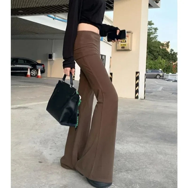 Korean Retro Splicing Color Allmatch Pants Autumn New Fake Twopiece Low Waist Slim Wide Leg Pants