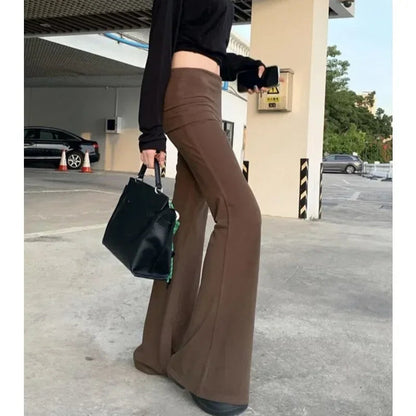 Korean Retro Splicing Color Allmatch Pants Autumn New Fake Twopiece Low Waist Slim Wide Leg Pants