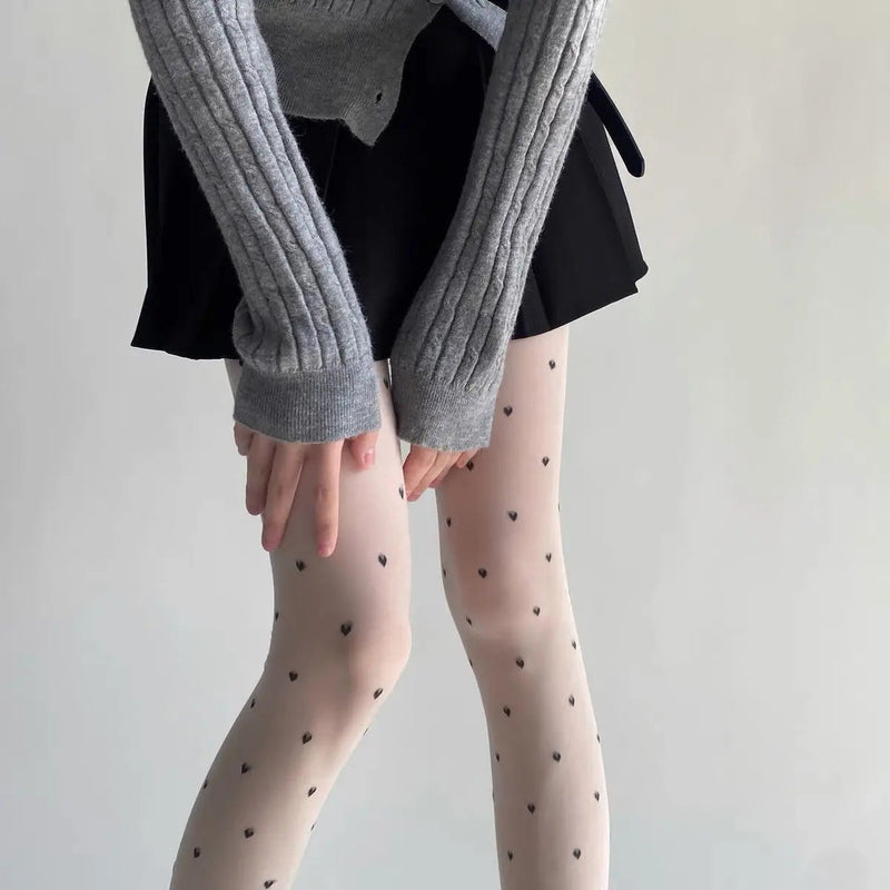 Purple Polka Dot Silk Socks Y2k Stockings Spring/summer Thin Thigh High Socks Transparency Black Tights Pantyhose