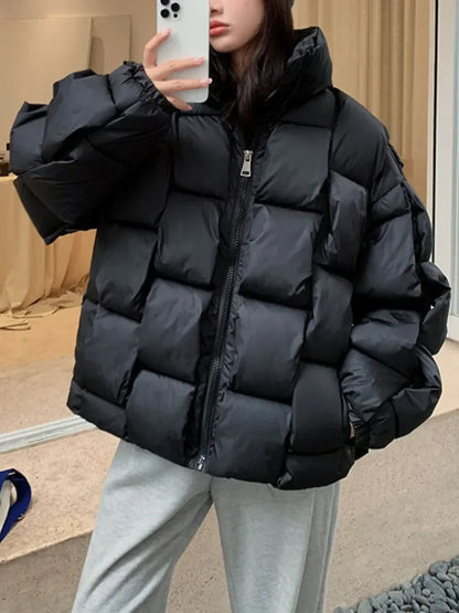 Winter Jacket for Threedimensional Plaid Woven Coat High Street Warm and Thick Winter New Down Jacket