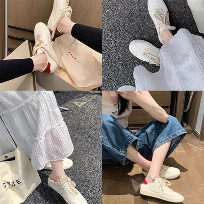Spring New Versatile Breathable Shoes Classic Color Round Toe Soft Leather White Flat Sneakers