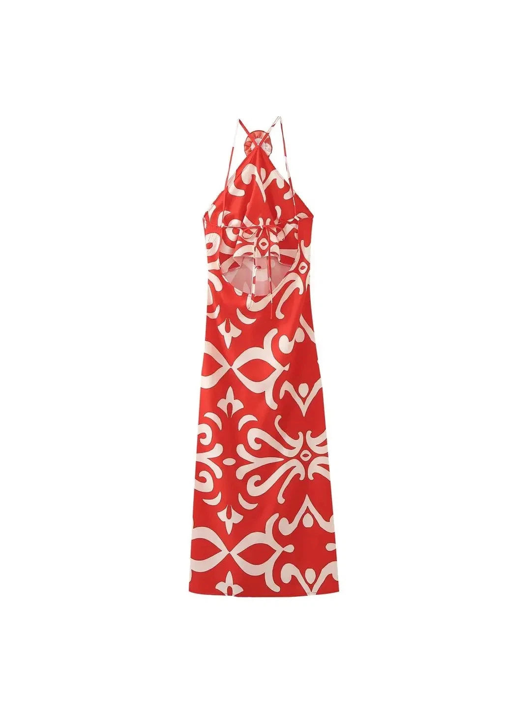Applique Flower Halterneck Backless Maxi Dress