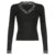 Black Lace Trim V-neck T-shirt Slim Basic Long Sleeve Top Tees All-match Autumn New