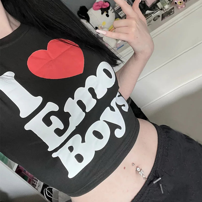 Y2k New Printed T-shirt Short Sleeved Short Top Summer Electronic Girl T-shirt ’s Clothing