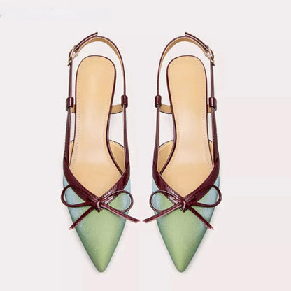 Satin Bow High Heels Pointed Toe Fine High Heel Sandals Muller Pumps Designer Party Dress Shoes