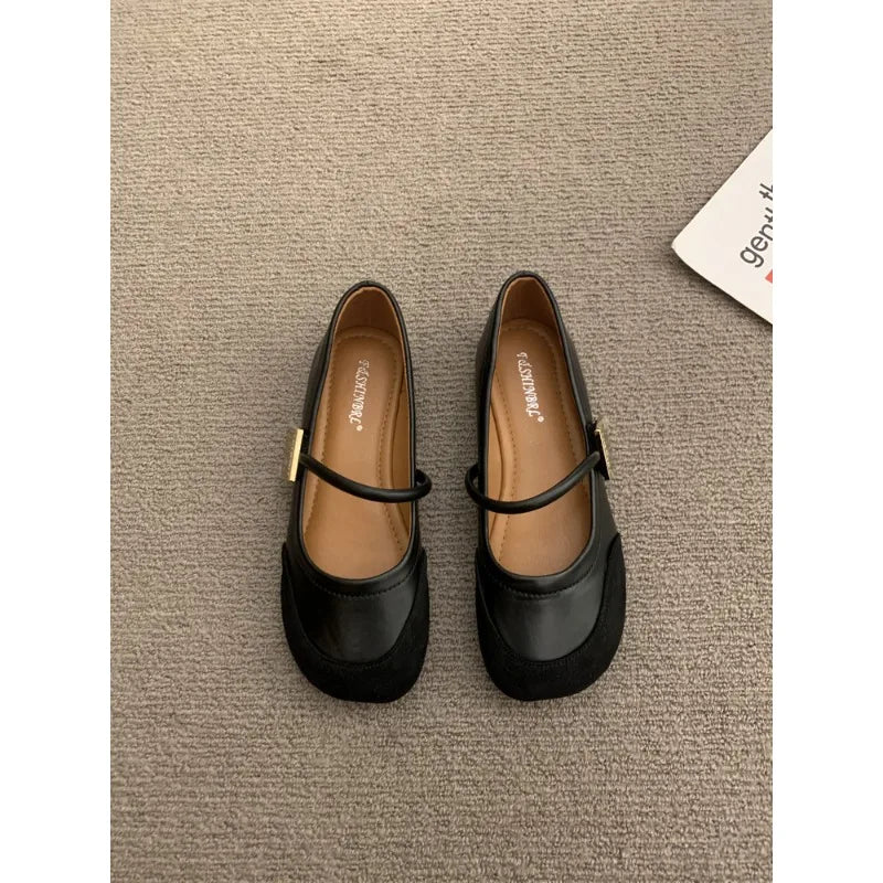 Designer New Leather Shallow Soft Sole Mary Jane Shoes Summer French Metal Buckle Flat Shoes