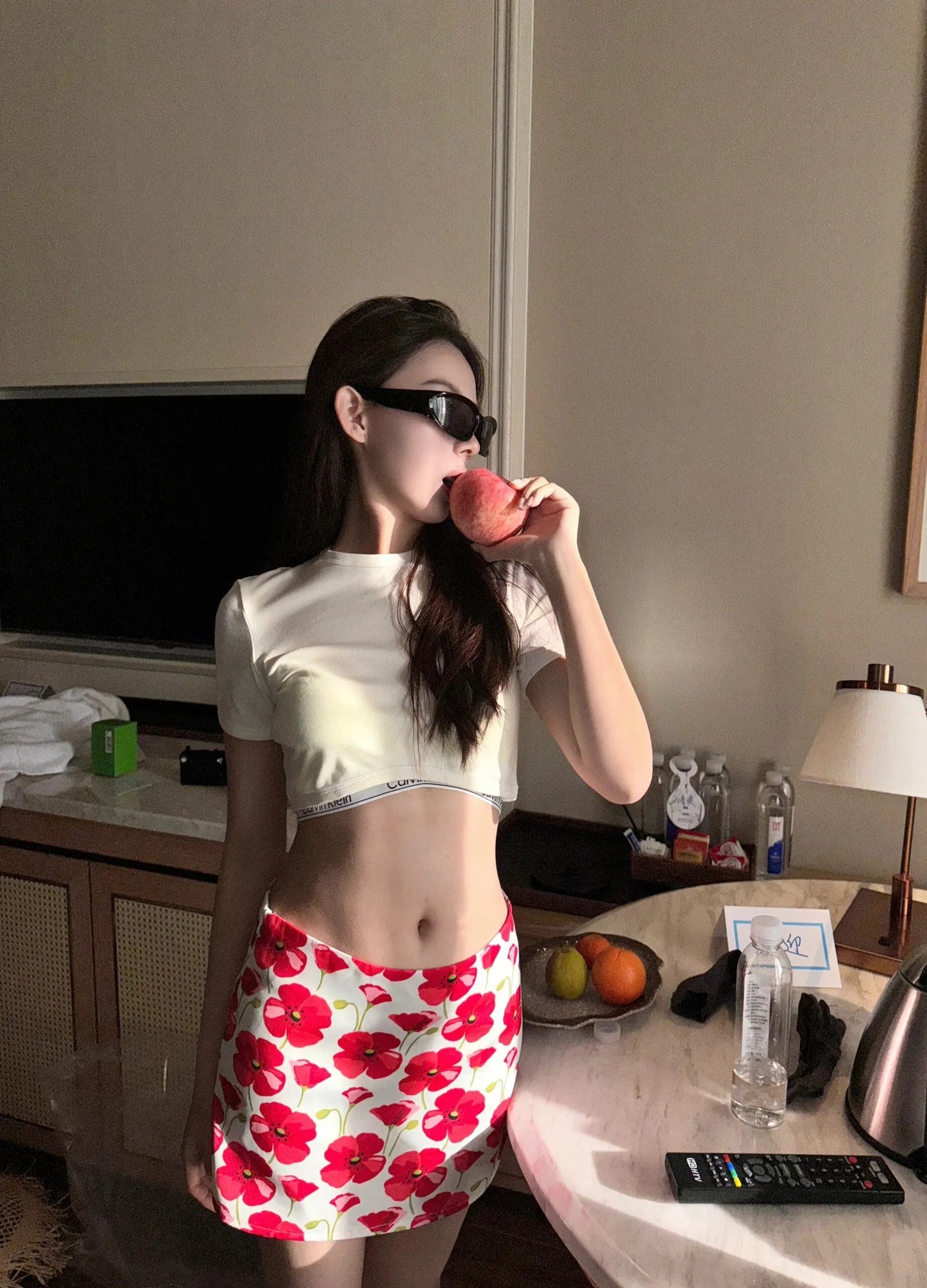 American Skirts Flower Print Design Low Waist Skirt Spring Summer New Instagram Spice Aline Y2k Skirt