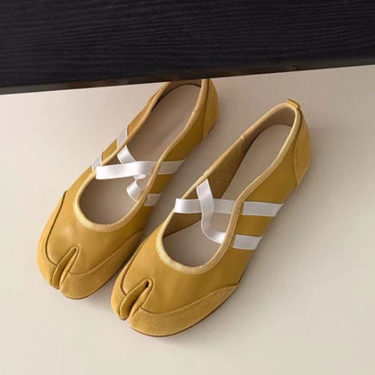 Splittoe Ballet Flats Shoes Pu Leather Cross Band Mary Janes Shoes Spring Autumn Loafers New