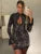 Lace Hollow Out Long Sleeve Mini Dress for Half High Collar Bodycon Club Party Dress Dresses