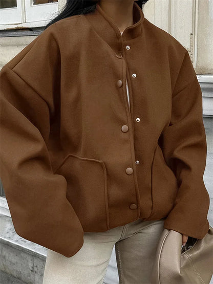 Winter Pocket Outwear Female Patchwork Loose Lapel Long Sleeve ’s Coat