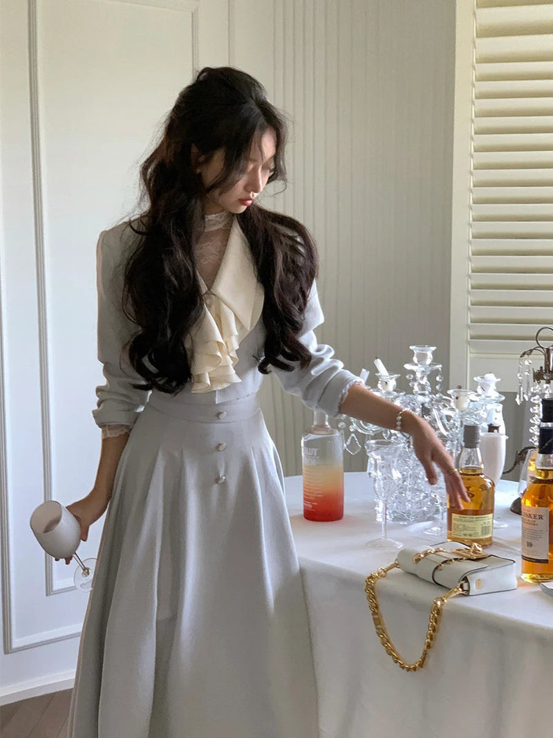 Spring Skirts Suit Jackets Coat Aline Saya 2 Pieces Set Female Party Birthday Clothes Outfits
