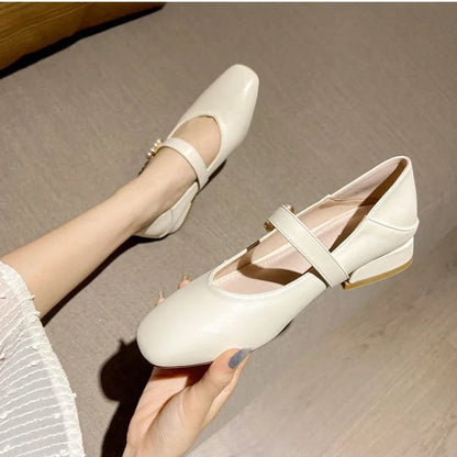 Kawaii Mary Jane Shoes for White Summer Footwear Gothic Square Heels Low Heel Popular E Young 39