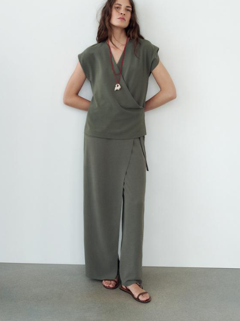 Sleeveless V Neck Top & Wrap Pant Coord Set
