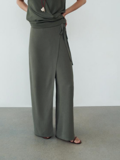 Sleeveless V Neck Top & Wrap Pant Coord Set