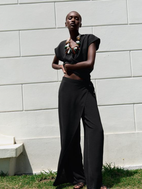 Sleeveless V Neck Top & Wrap Pant Coord Set