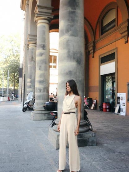 Halterneck Backless Jumpsuit With Belt