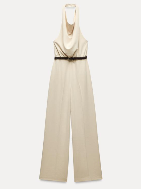 Halterneck Backless Jumpsuit With Belt