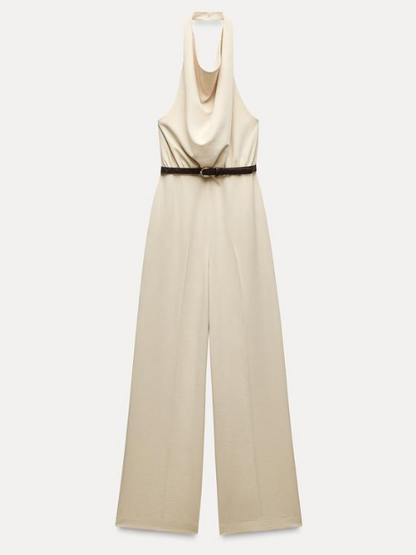 Halterneck Backless Jumpsuit With Belt