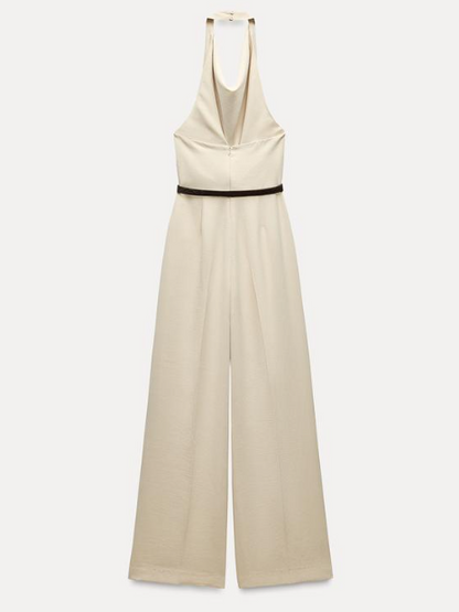 Halterneck Backless Jumpsuit With Belt