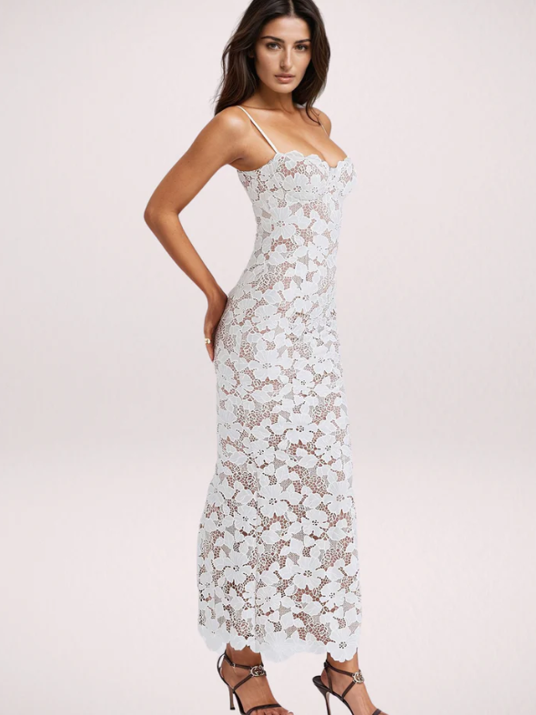 Spaghetti Strap Crochet Slit Maxi Dress