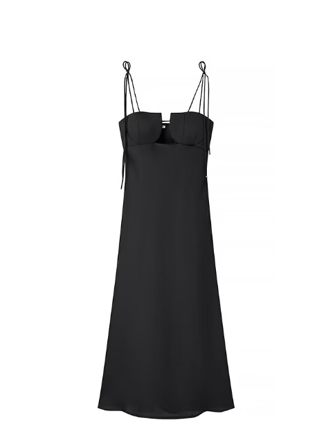 Tied Spaghetti Strap Cutout Flare Maxi Dress