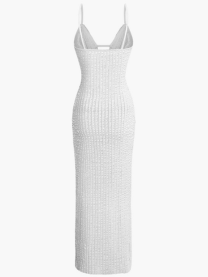 See Through Deep Neck High Slit Maxi Dress