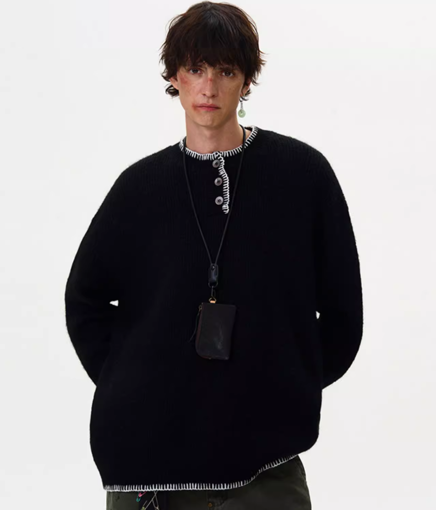 Oversized Sweater With Contrast Stitching