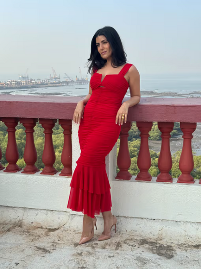 Hollow Out V Neck Mermaid Mesh Maxi Dress