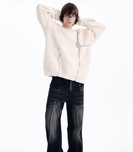 Edgy Distressed Thunder Effect Sweater