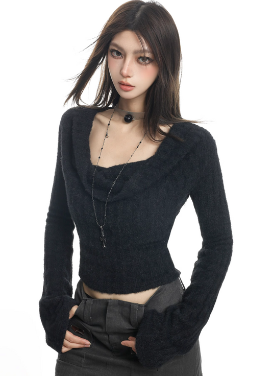 Asymmetric Fuzzy Cropped Sweater