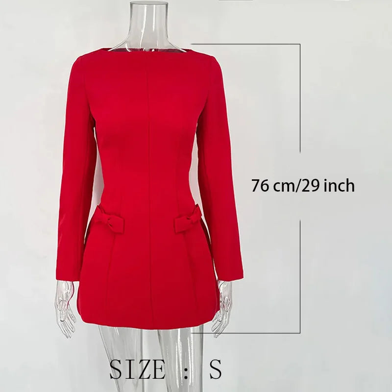 Bows Splice Long Sleeve Mini Dress Office Woman Bodycon Club Party Dresses Autumn High Waist