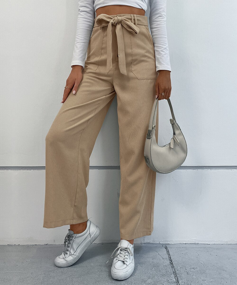 Corduroy Belted Wide Leg Pants
