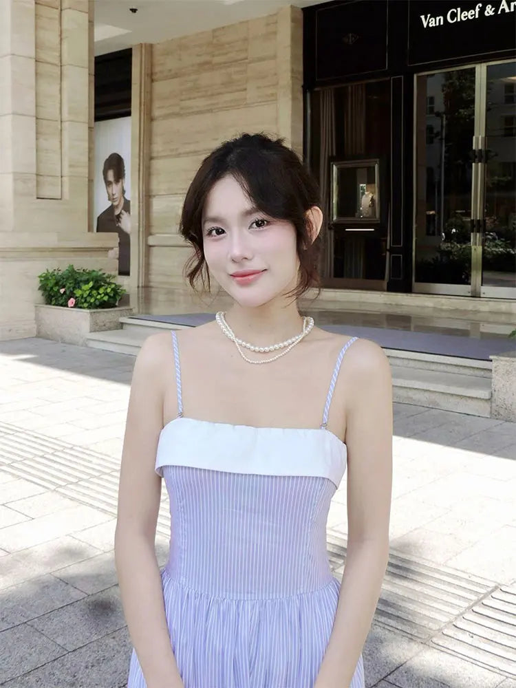 Aline Maxi Dresses Summer New Splicing Slim Dresses Backless Sling Female Dress Clothing