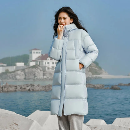 Down Jacket Long Length Three-proof Versatile Updated Winter New Loose Hooded Coat Simple Down Jacket