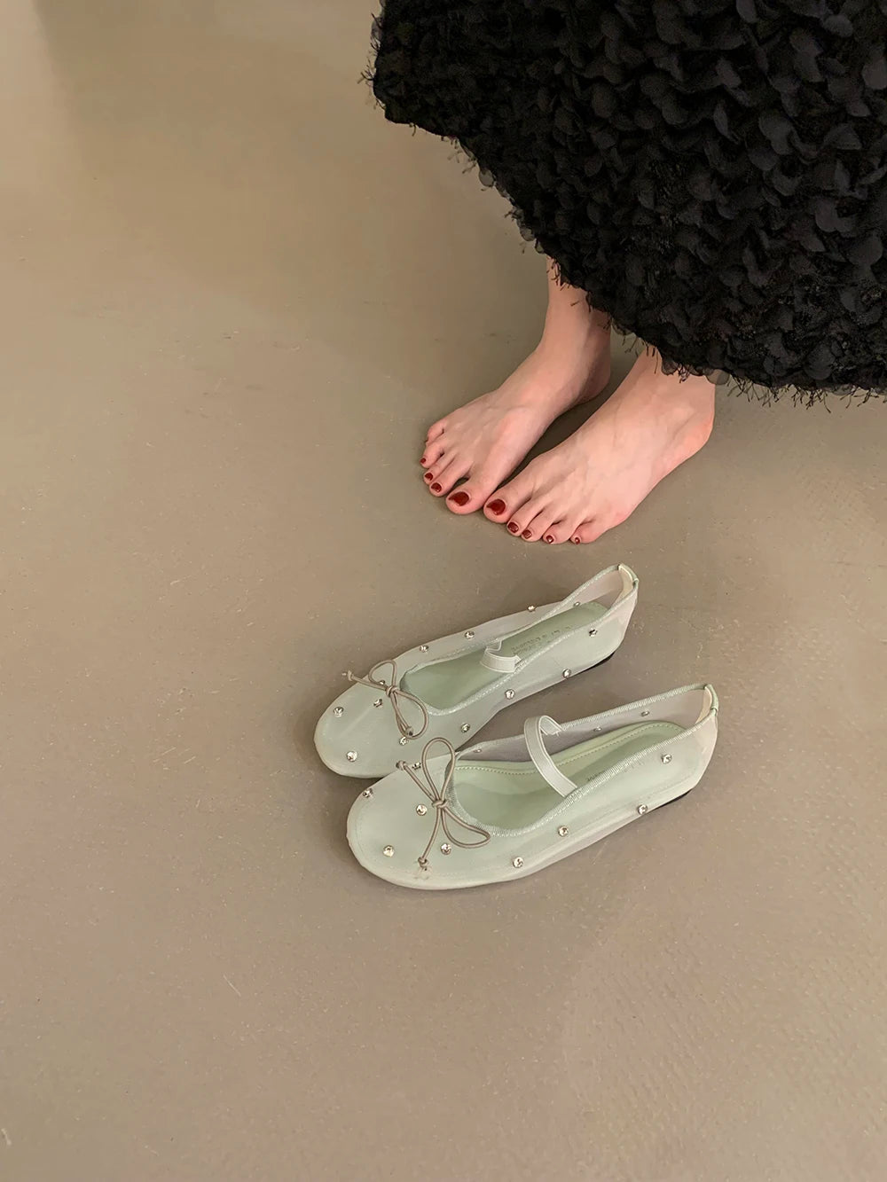 Flat Shoes Mesh Mary Jane Shoes Soft Sole Outdoor Dress Ballerinas