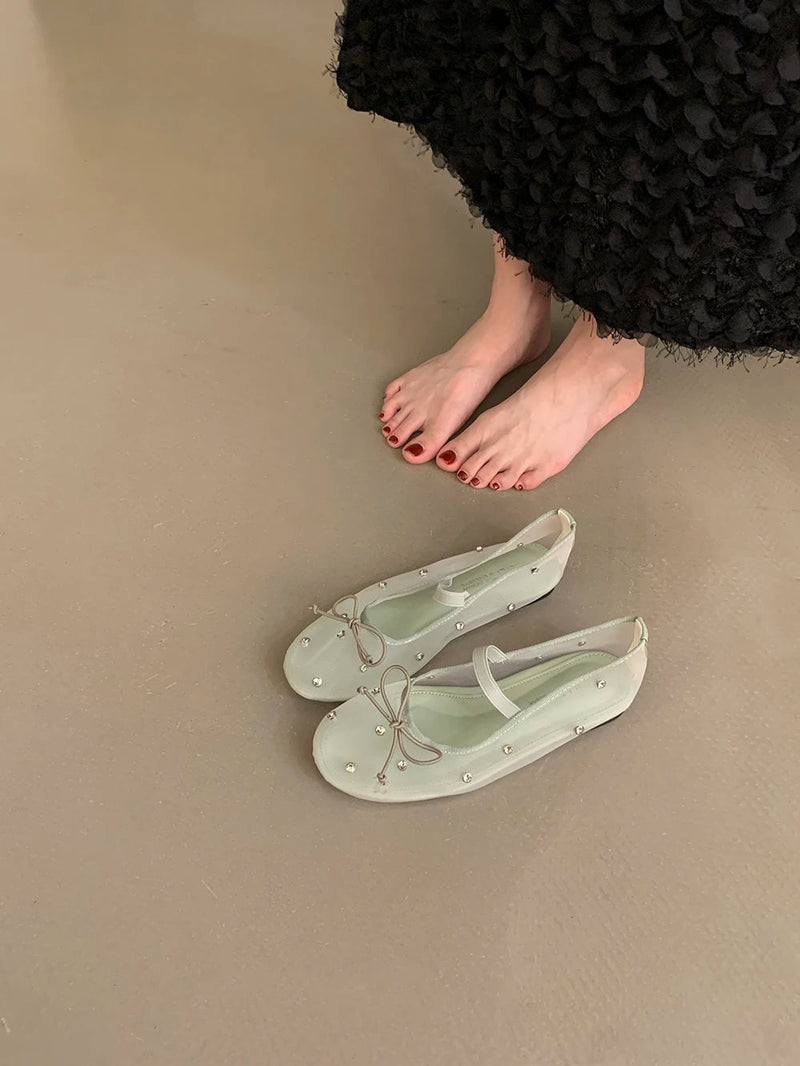 Flat Shoes Mesh Mary Jane Shoes Soft Sole Outdoor Dress Ballerinas