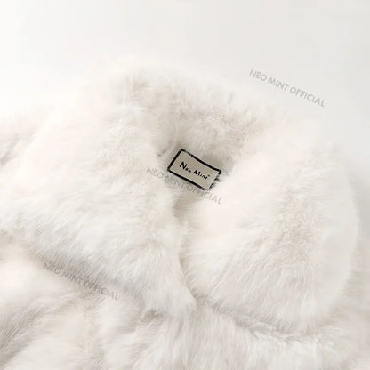 Street Furry Collar Faux Fur Coat Winter Hot Snow White Mountain Fluffy Fox Fur Jacket