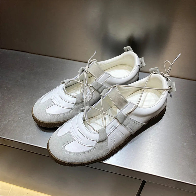 Genuine Leather Sneakers for Breathable Soft Round Toe Shoes Woman Sport Flats Sneakers
