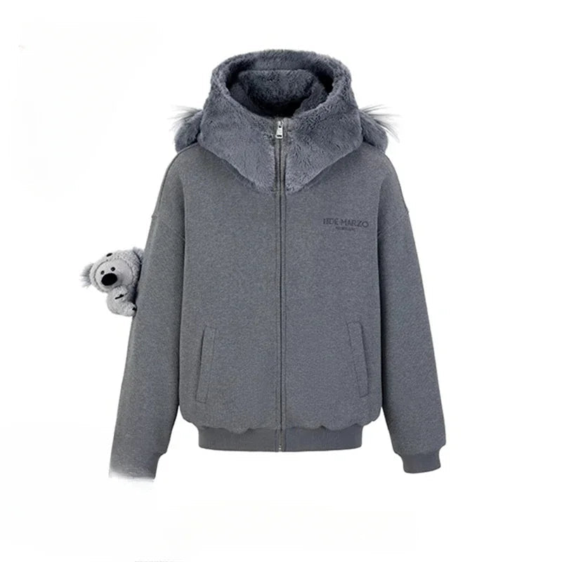 Sweet Hot Girl American Koala Hoodie Autumn/winter Longsleeved Zipper Loose Coat Female Clothes